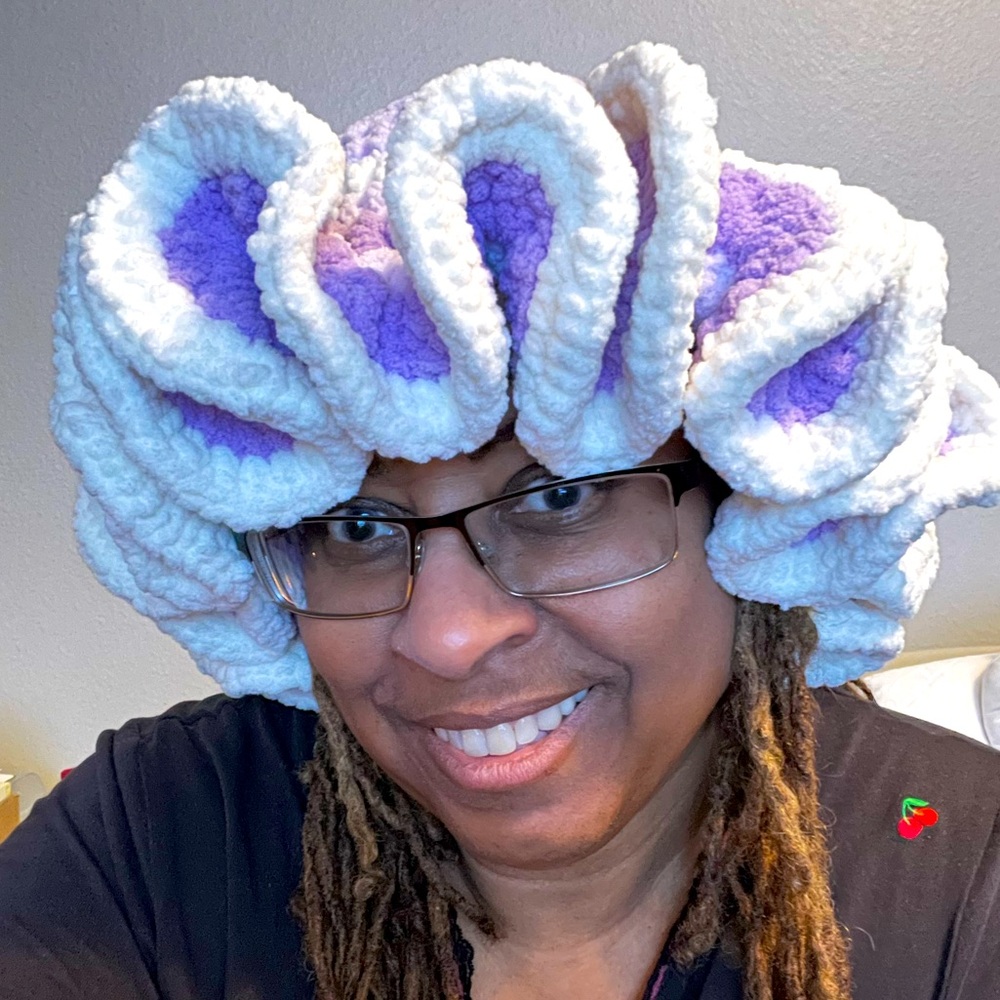 Handmade Lavender and white velvet soft floppy Crochet Hat